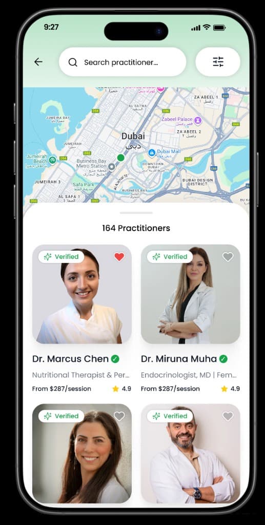 Therapr mobile app — home with featured practitioners and clinics